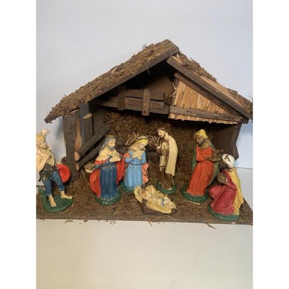 RARE Italy Vintage Nativity SET Hand Painted  Italian Lot of 7 + STABLE - Picture 5 of 16